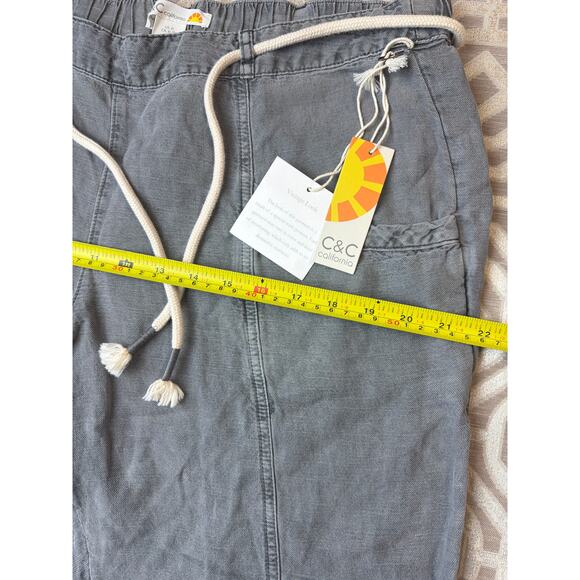 C&C California Gray Linen Cropped Pants Rope Belt Women’s Size XL Casual Boho - Picture 6 of 9